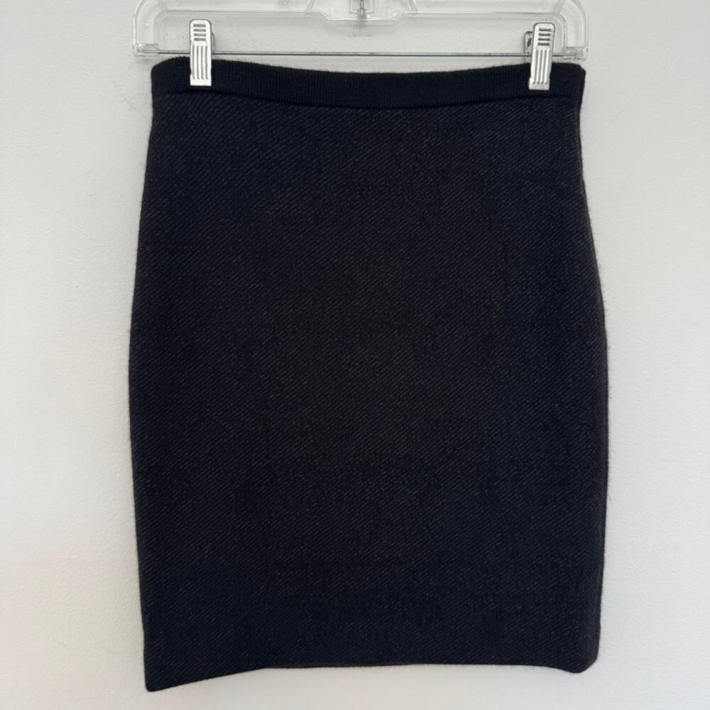 Eileen Fisher Wool Cotton Blend Pencil Skirt Charcoal Black Diagonal Twill Weave